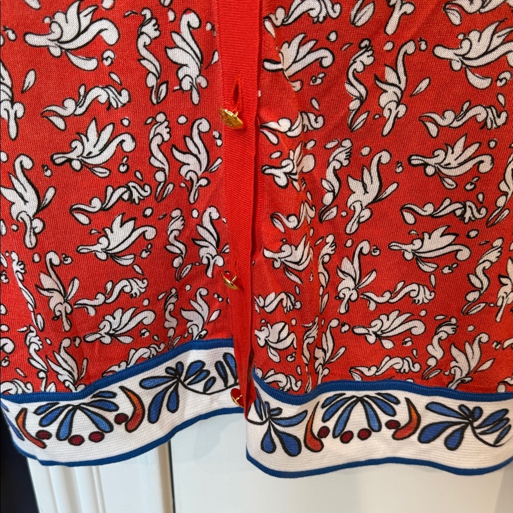 Escada Red And Blue Patterned Button Down Light C… - image 8